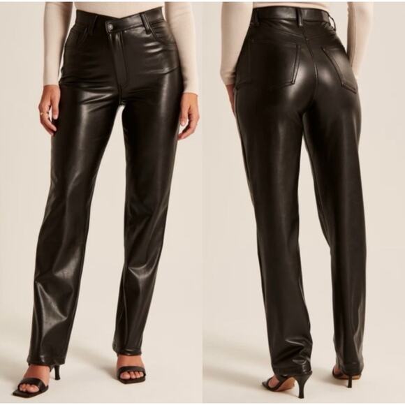 Abercrombie & Fitch Pants - Abercrombie The 90s Straight Ultra High Rise Black Vegan Leather Pants